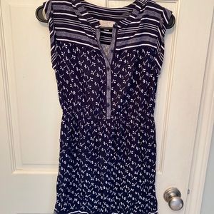 Loft blue patterned button up dress NWOT